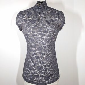 Express gray lace cap sleeve blouse